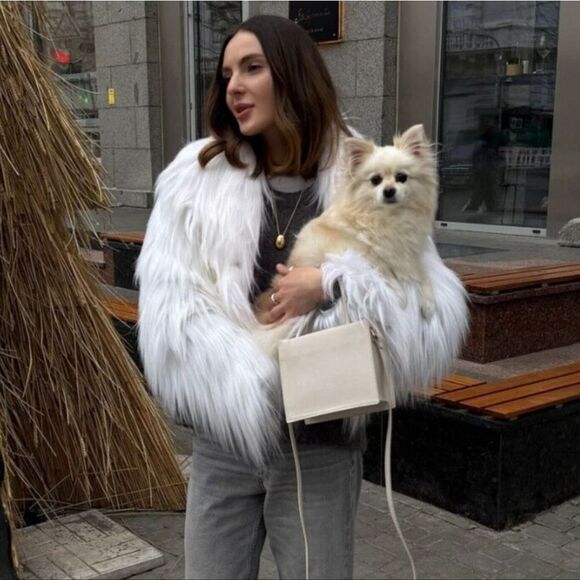 Zara FauxโFur Cardigan Lapel Collar Jacket White Nwt - Picture 2 of 16